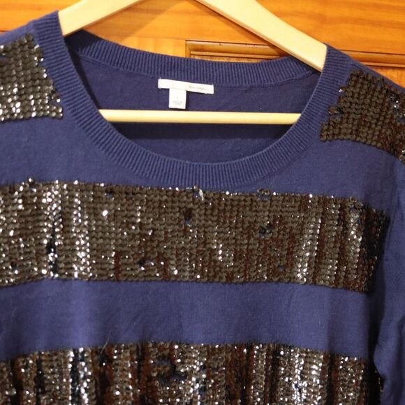 Halogen Blue Sequin Y2K Striped Long Sleeve Top LG - Picture 8 of 12